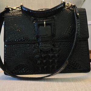 Brahmin Large Hallie Black Crocodile-Embossed Women's Bag